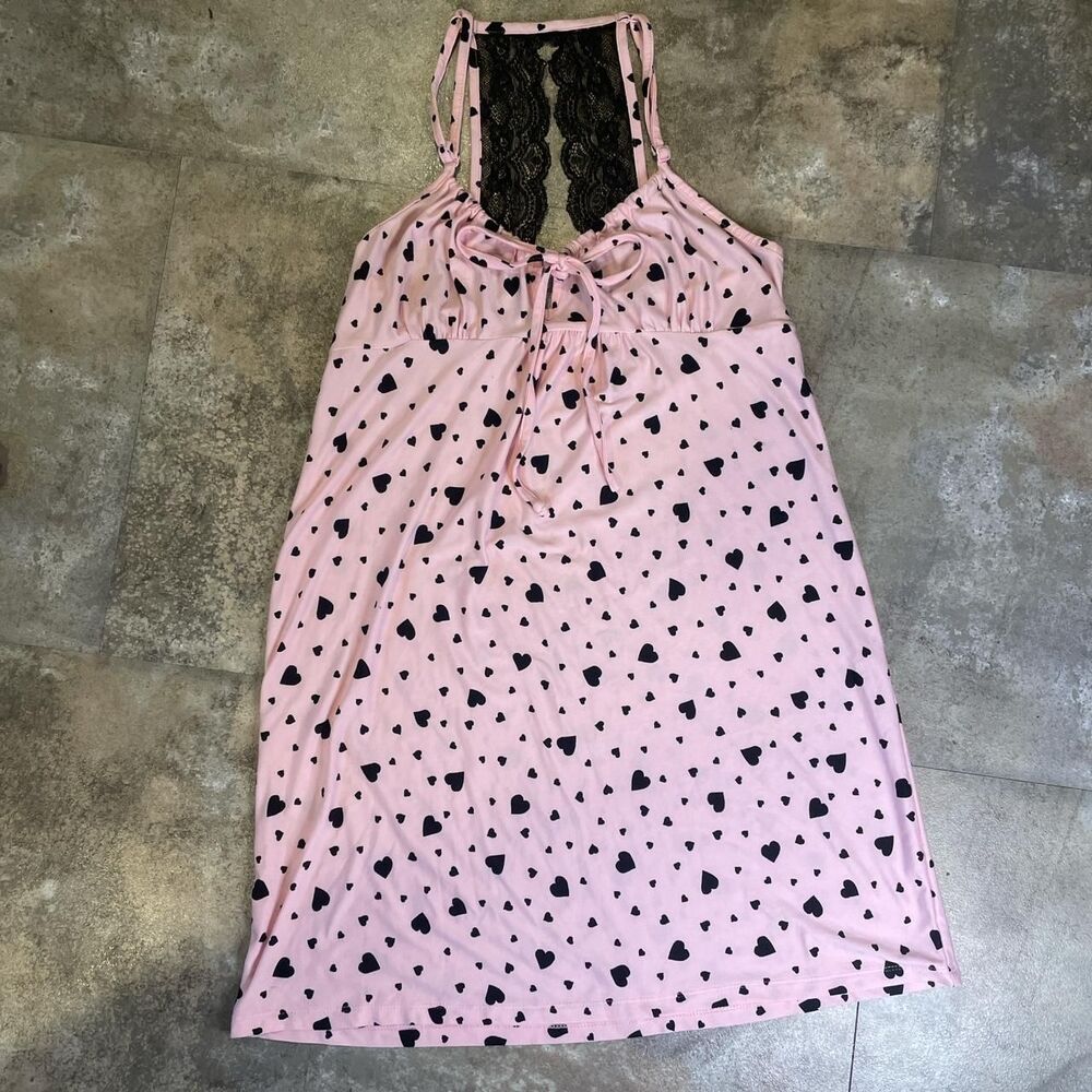 secret treasures pink y2k lace cami slip dress with heart pattern size small